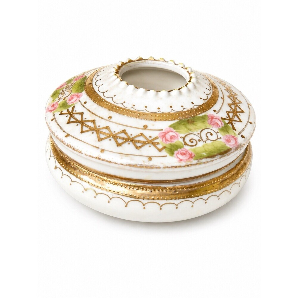 Antique RS Prussia Porcelain Hair Receiver Hand-painted Floral 3 1/2 “